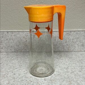 Vintage Anchor Hocking “Tang” Glass Pitcher with Orange Lid 1960’s